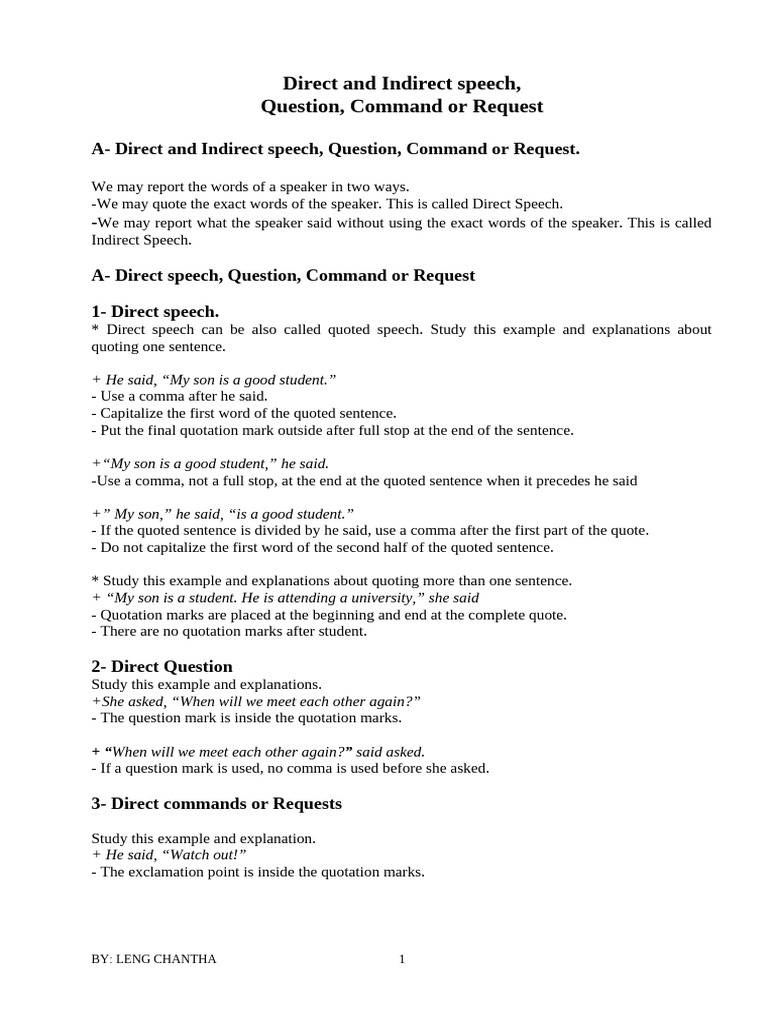 Direct and Indirect Speech Guide | PDF | Semantics | Linguistic Typology
