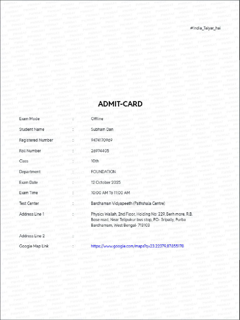 Admit Card | PDF