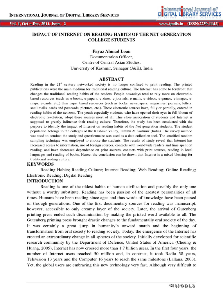 Impact of Internet On Reading Habits of | PDF | Books | Internet