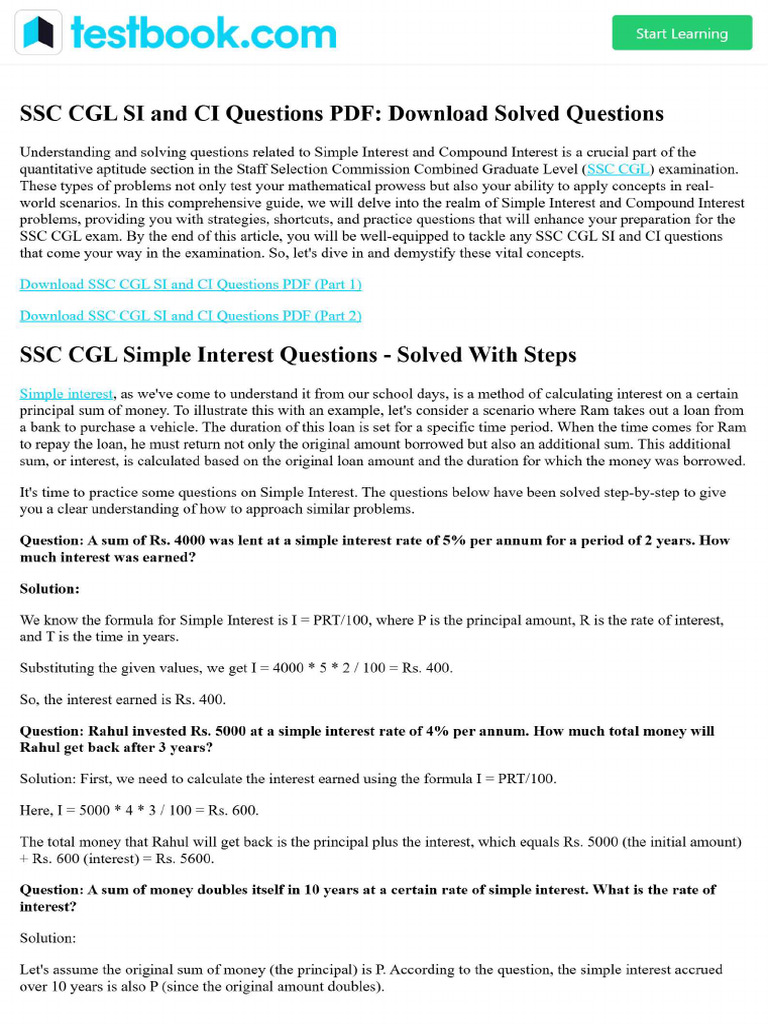 SSC CGL SI and CI Questions PDF - Download Solved Questions | PDF