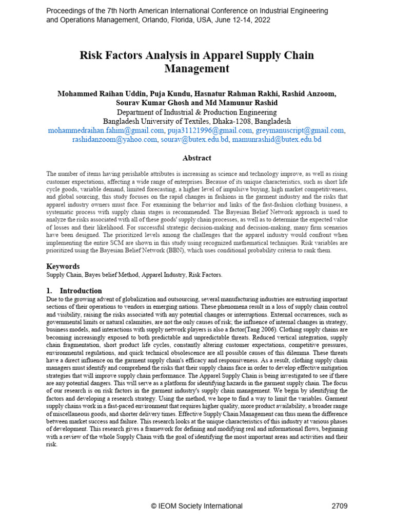 Apparel Supply Chain Risk Analysis | PDF | Bayesian Network | Economies