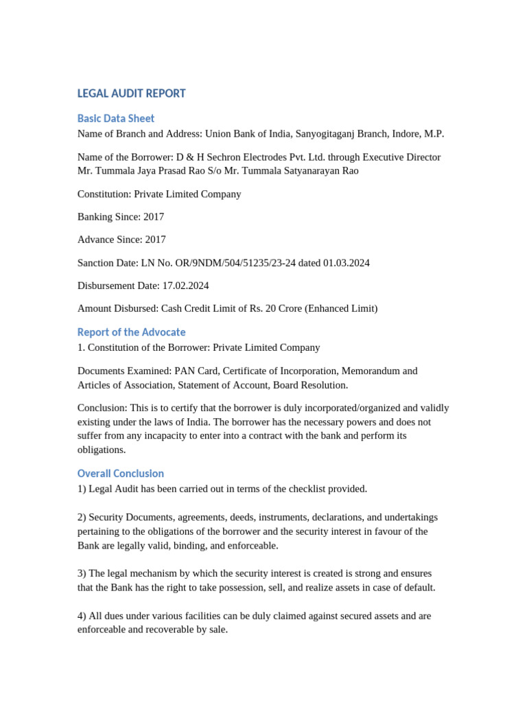 Union Bank Legal Audit Report 2024 | PDF