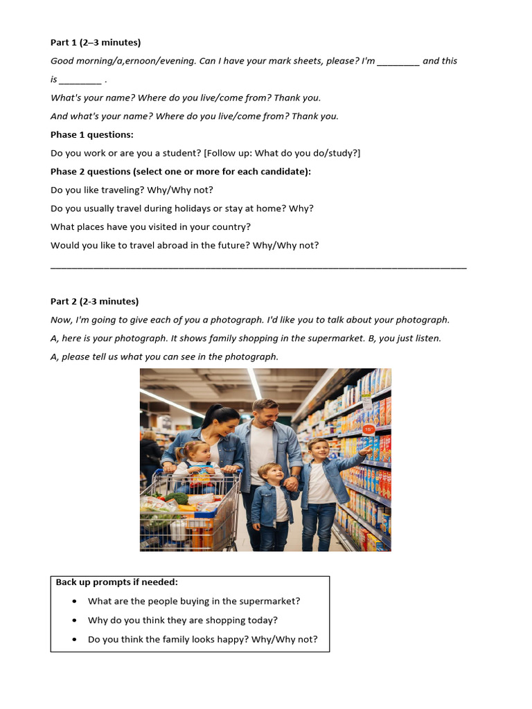 Đề 3 Pet - speaking - model Answers | PDF
