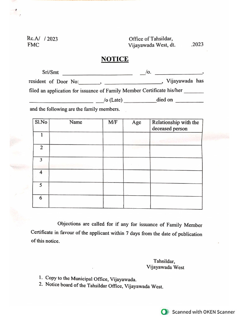 Family Member Certificate Application | PDF