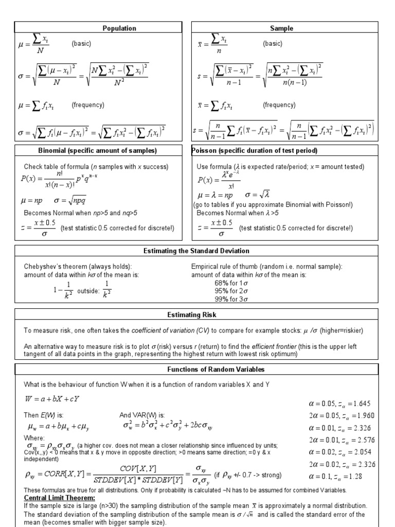 Statistics Cheatsheet | PDF | Errors And Residuals | Normal Distribution