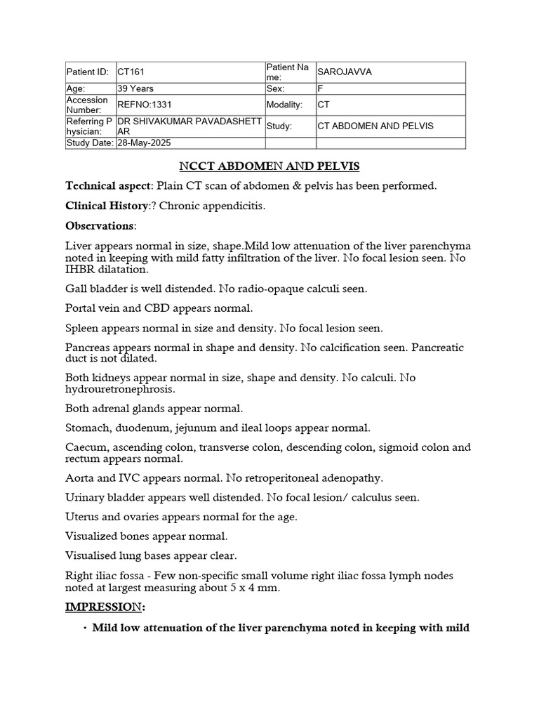 CT Scan Report: Abdomen & Pelvis Findings | PDF