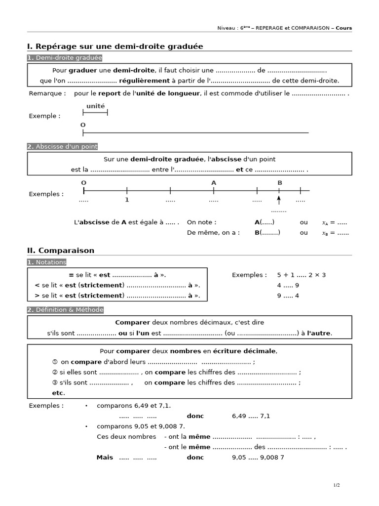 Repérage et comparaison en 6ème | PDF | Mathématiques | Arithmétique