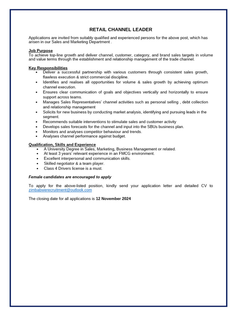 Job Advert - Channel Leader | PDF