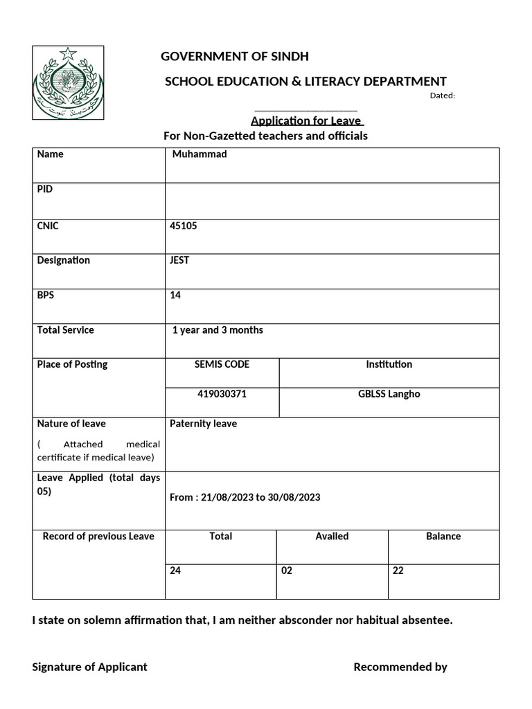 Abdullah Paternity Leave | PDF