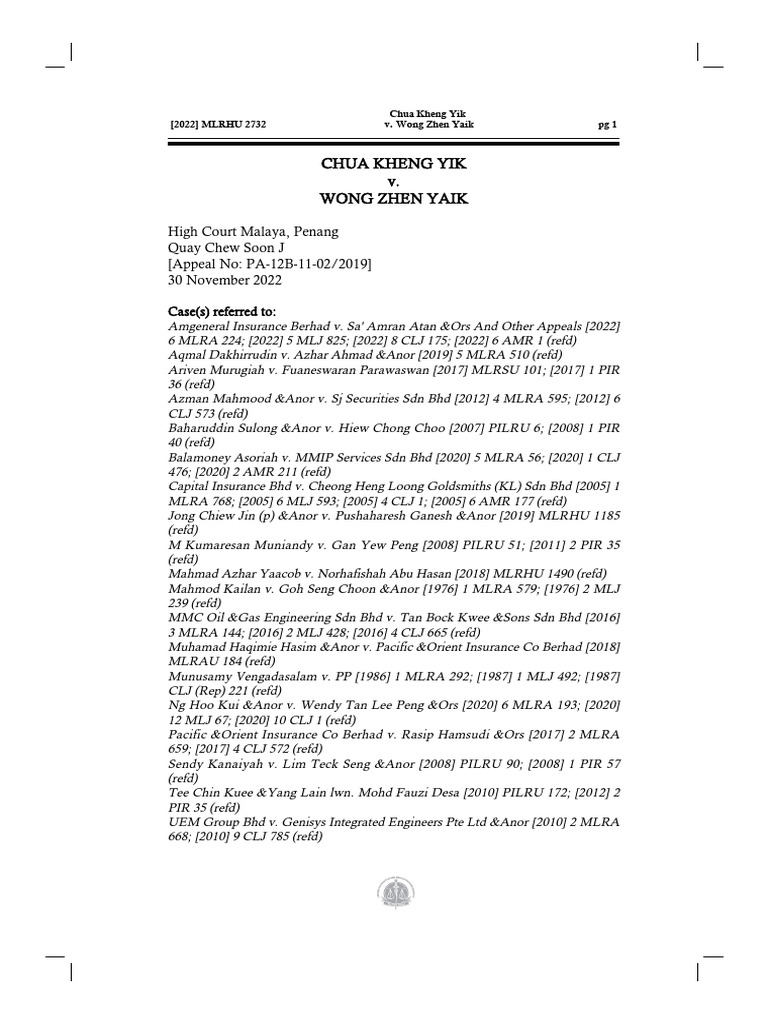 Chua Kheng Yik v. Wong Zhen Yaik JPJ Search Id | PDF | Insurance ...