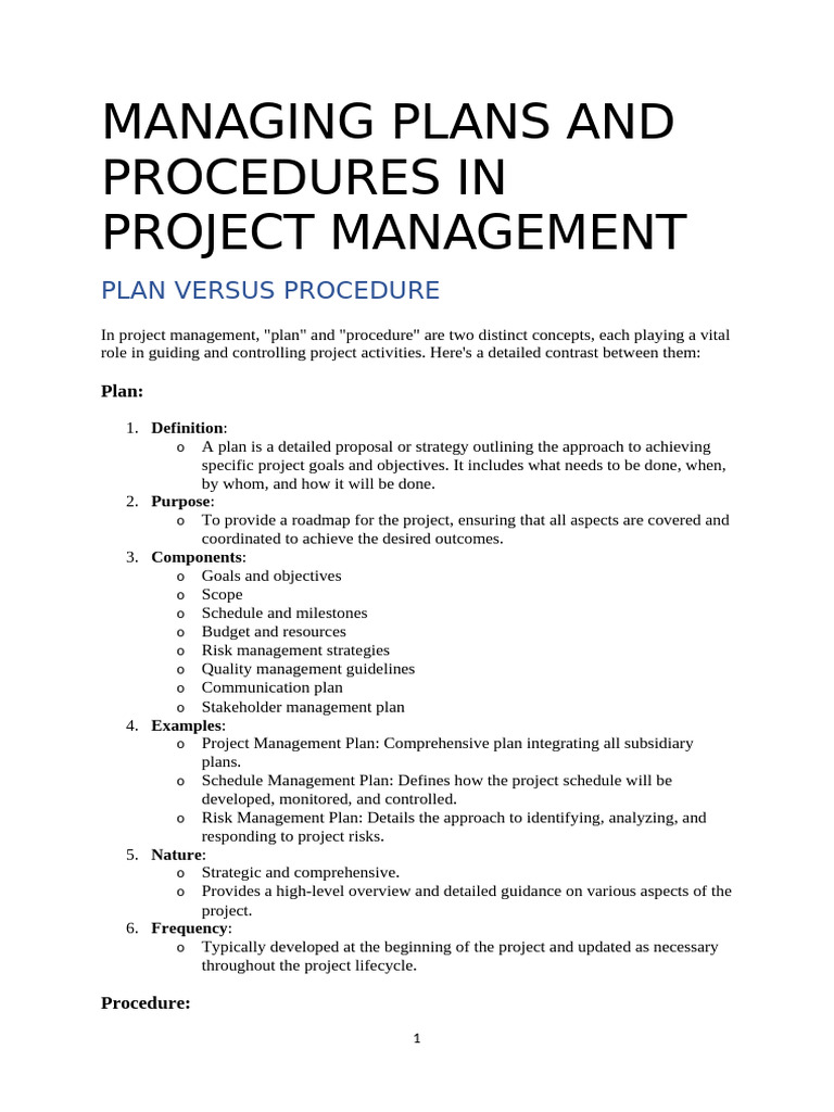 Plans vs Procedures in Project Management | PDF | Project Management ...