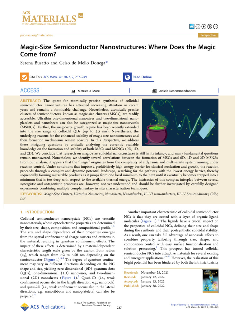 Magic-Size Semiconductor Nanostructures | PDF | Spectroscopy | Nanowire