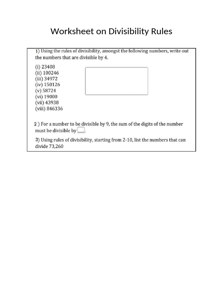 Divisibility Rule WS | PDF