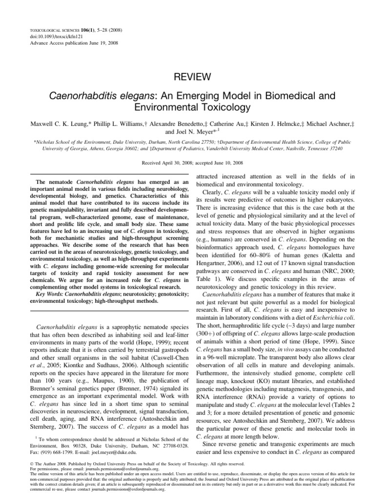 Caenorhabditis Elegans Biomedical and Env Toxicology | PDF | Superoxide ...