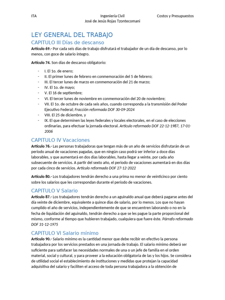 Derechos Laborales en México: Descanso y Salario | PDF | Salario mínimo ...