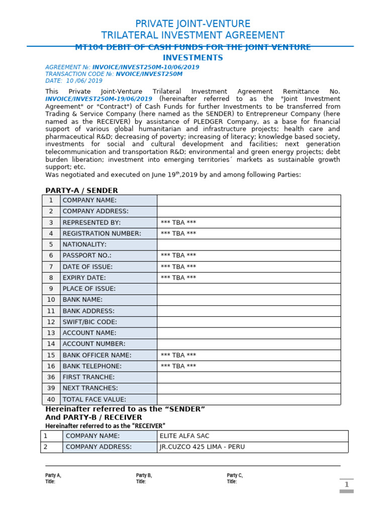 MT104 Contract Firmado | PDF | Invoice | Banks