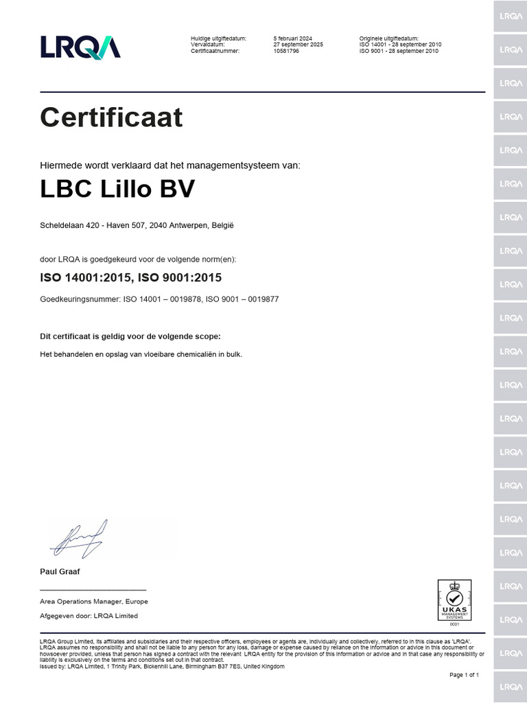 LBC Lillo ISO Certification Details | PDF
