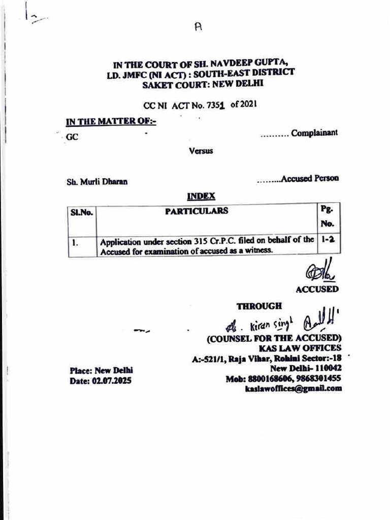 Application for Section 315 CrPC | PDF | Criminal Law | Justice