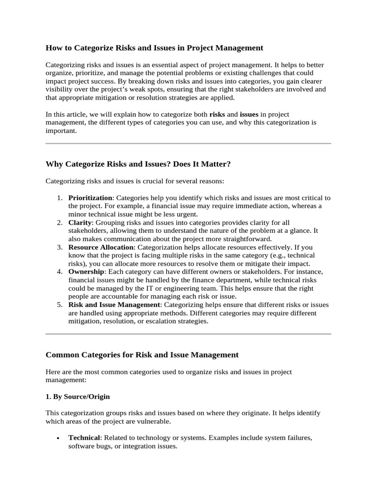 How To Categorize Risks and Issues in Project Management | PDF | Risk ...