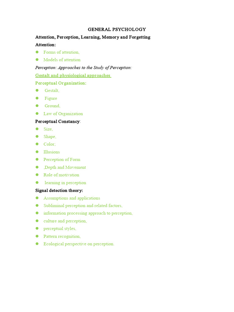 General Psychology Mphil | PDF | Perception | Learning