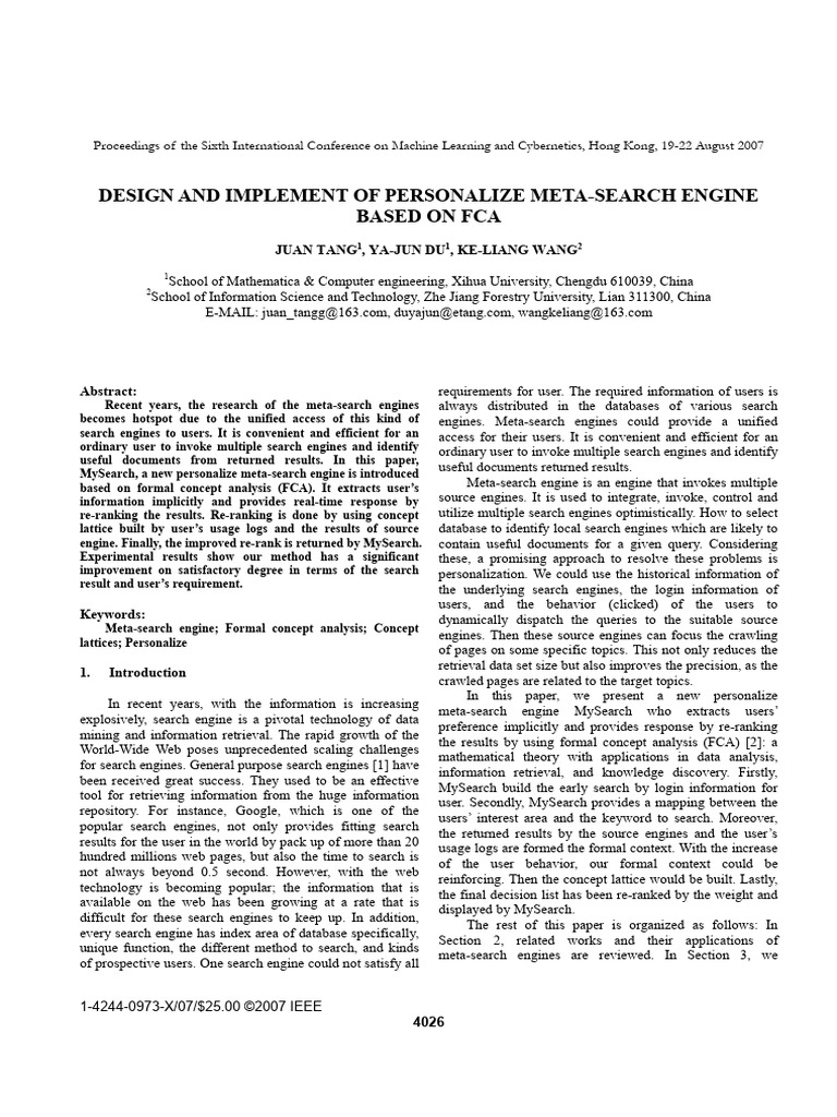 Personalized Meta-Search Engine Design | PDF | Information Retrieval