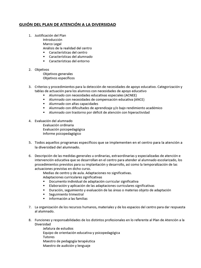 Plan de Atención a la Diversidad Escolar | PDF | Modificación de ...