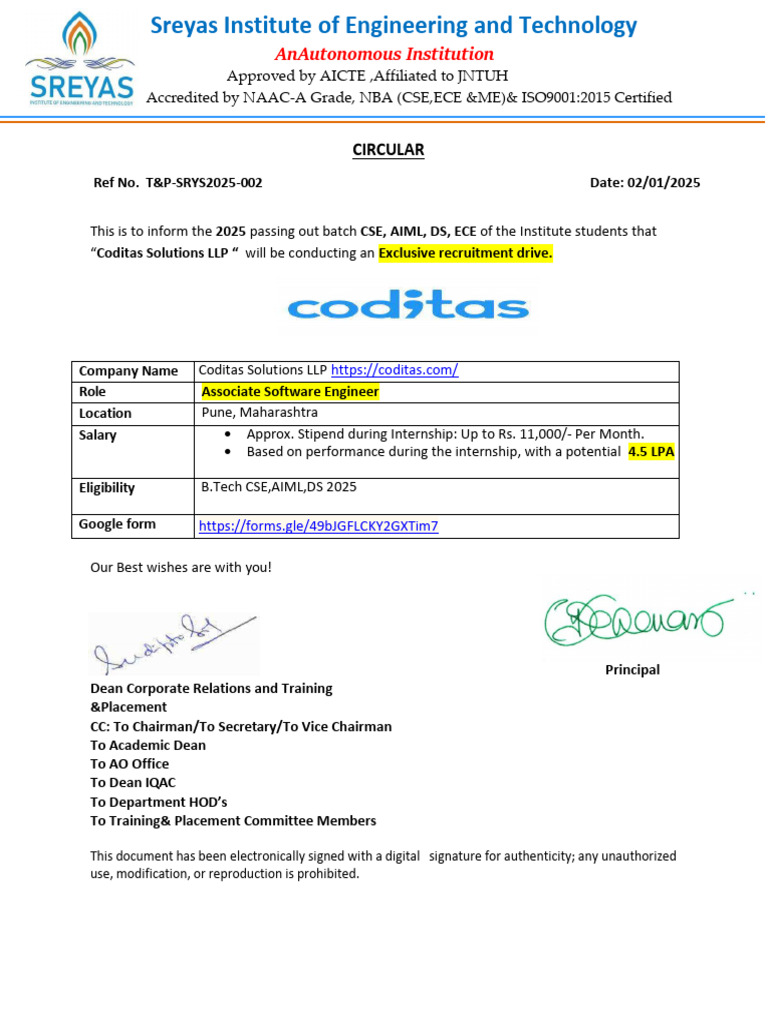Coditas Solutions Recruitment Drive 2025 | PDF