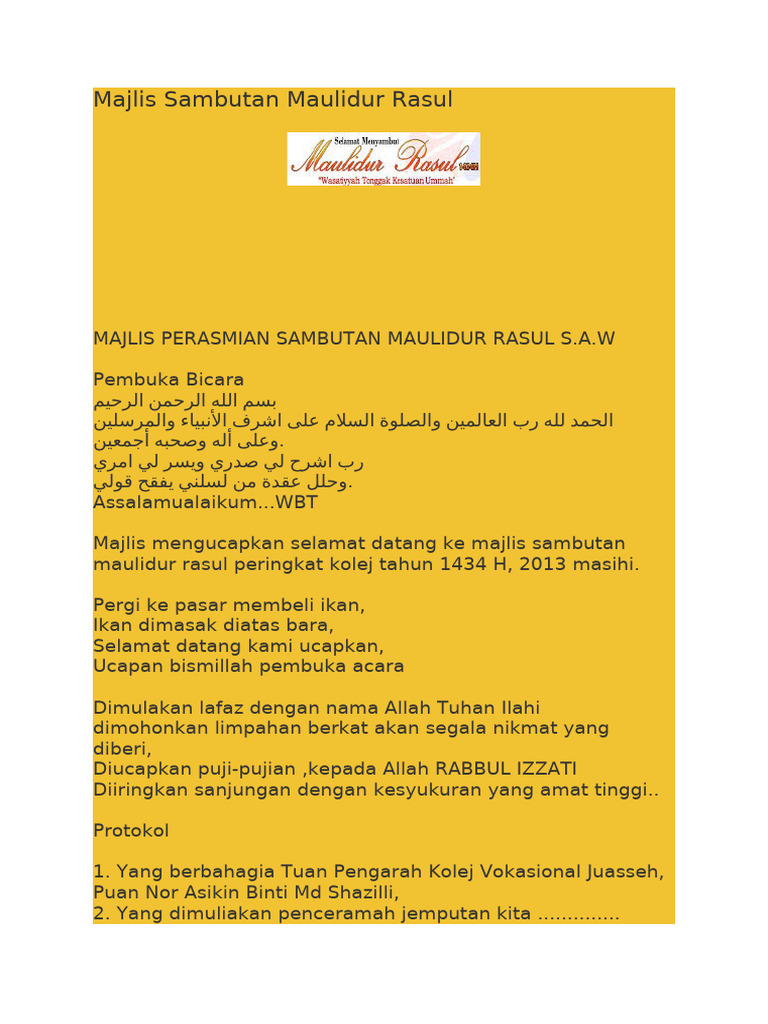 Majlis Sambutan Maulidur Rasul | PDF