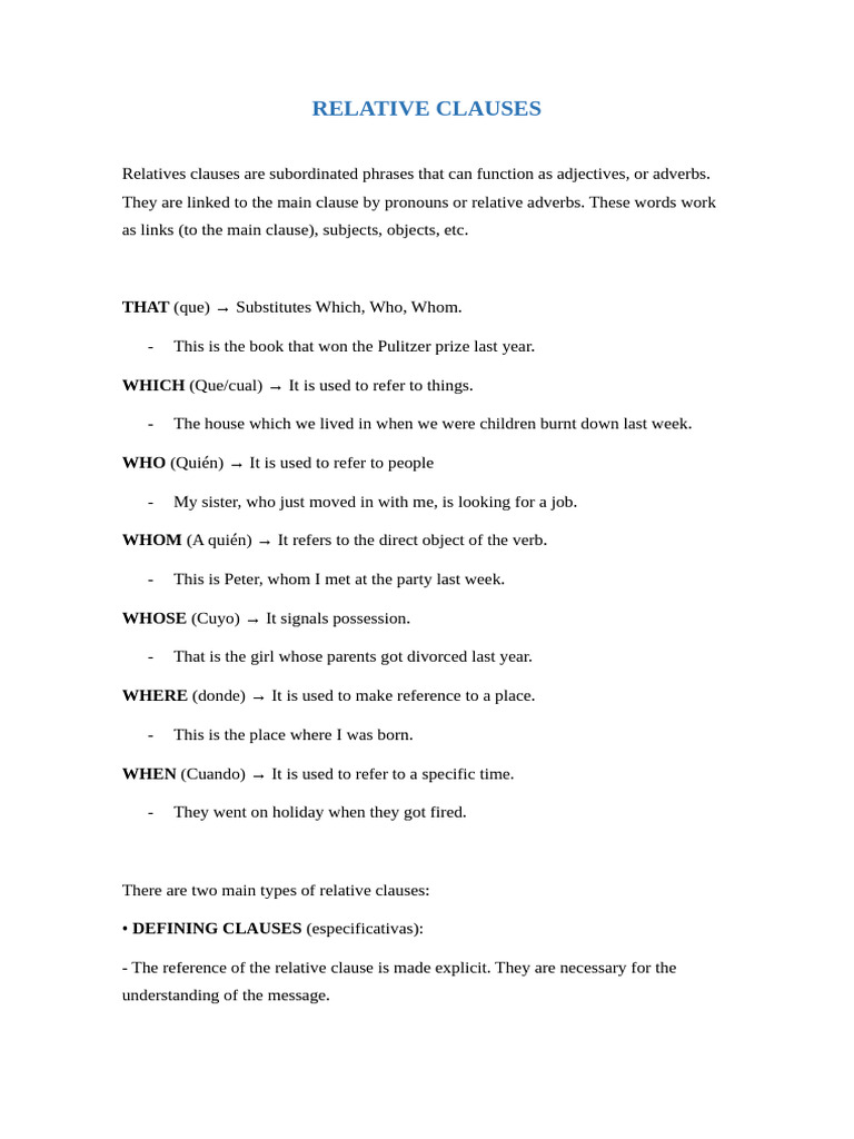 Understanding Relative Clauses in English | PDF | Semantic Units ...