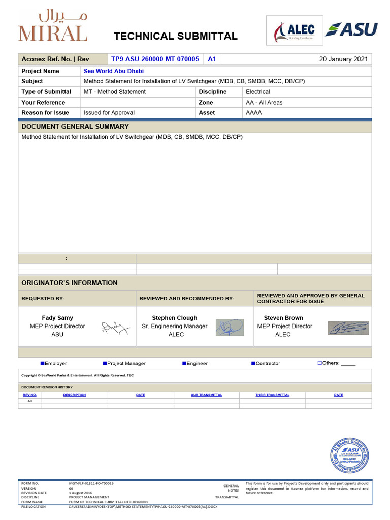 Method Statement for LV Switchgear Installation | PDF | Safety ...