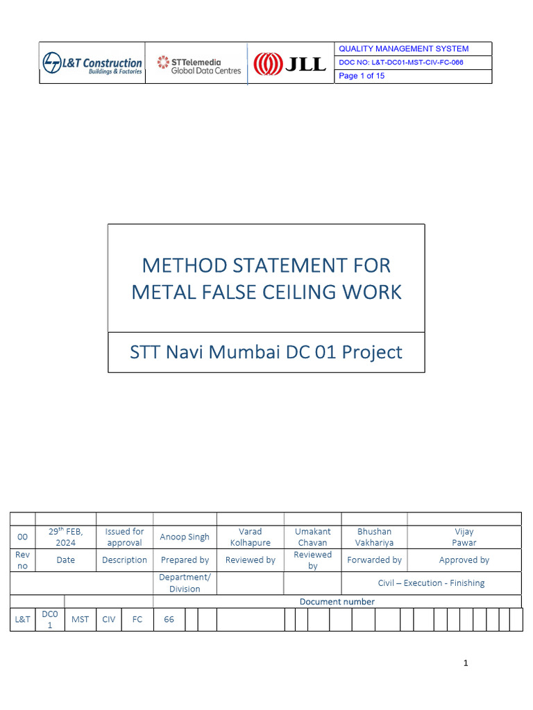 Metal False Ceiling Method Statement | PDF | Safety | Personal ...