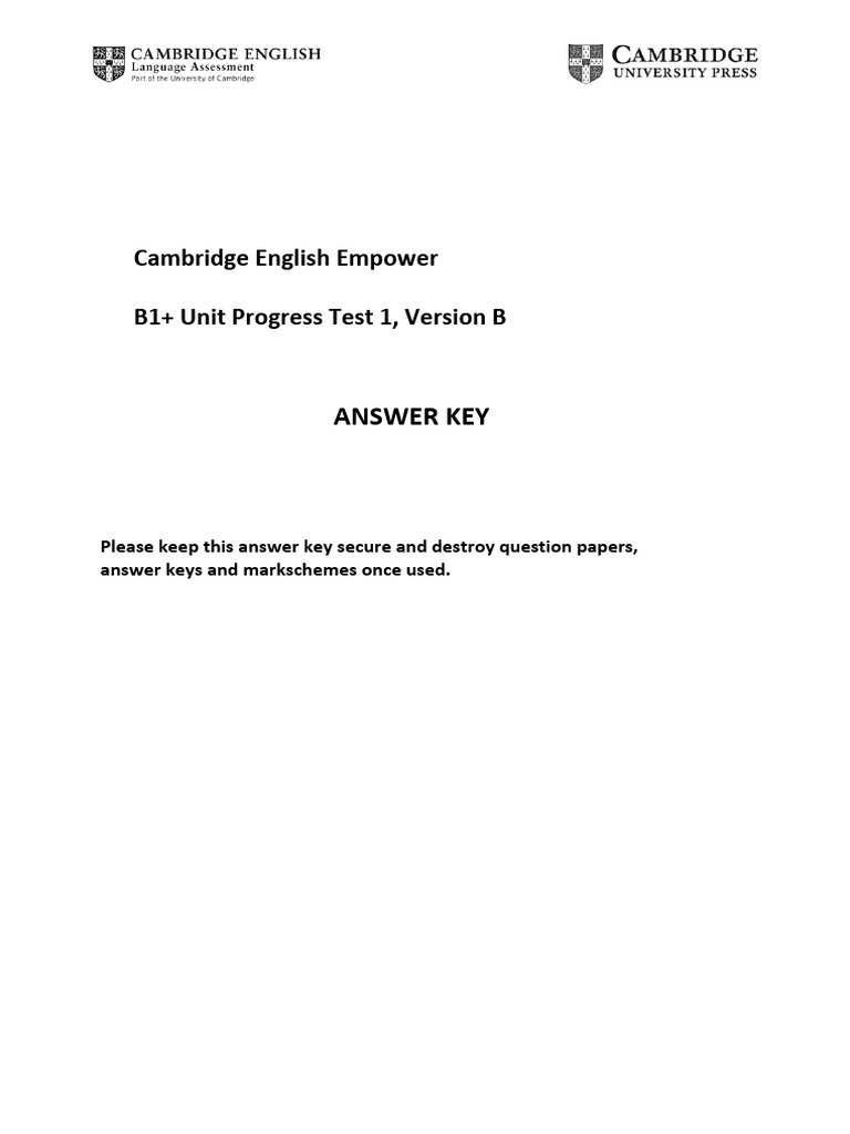 Cambridge English B1+ Test Answer Key | PDF