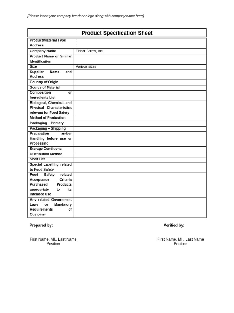 Product Specification Sheet | PDF