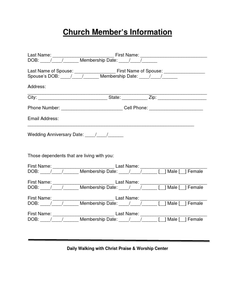 Church Member Information Form | PDF