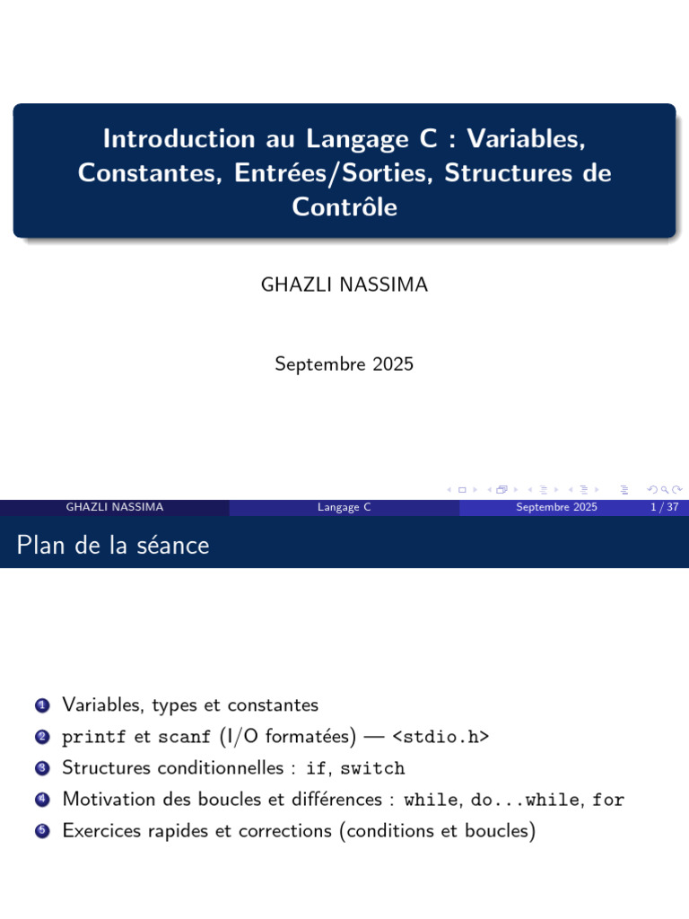 Introduction au Langage C : Variables et Contrôles | PDF | C (Langage ...