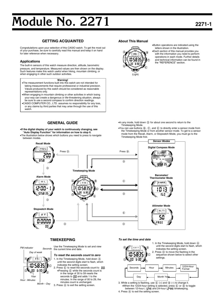 CASIO 2271 Watch User Manual | PDF