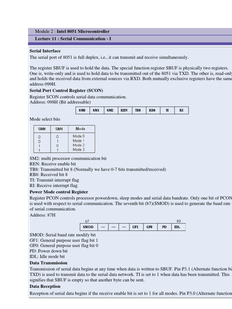 Lecture 11: Serial Communication - I Serial Interface | PDF ...