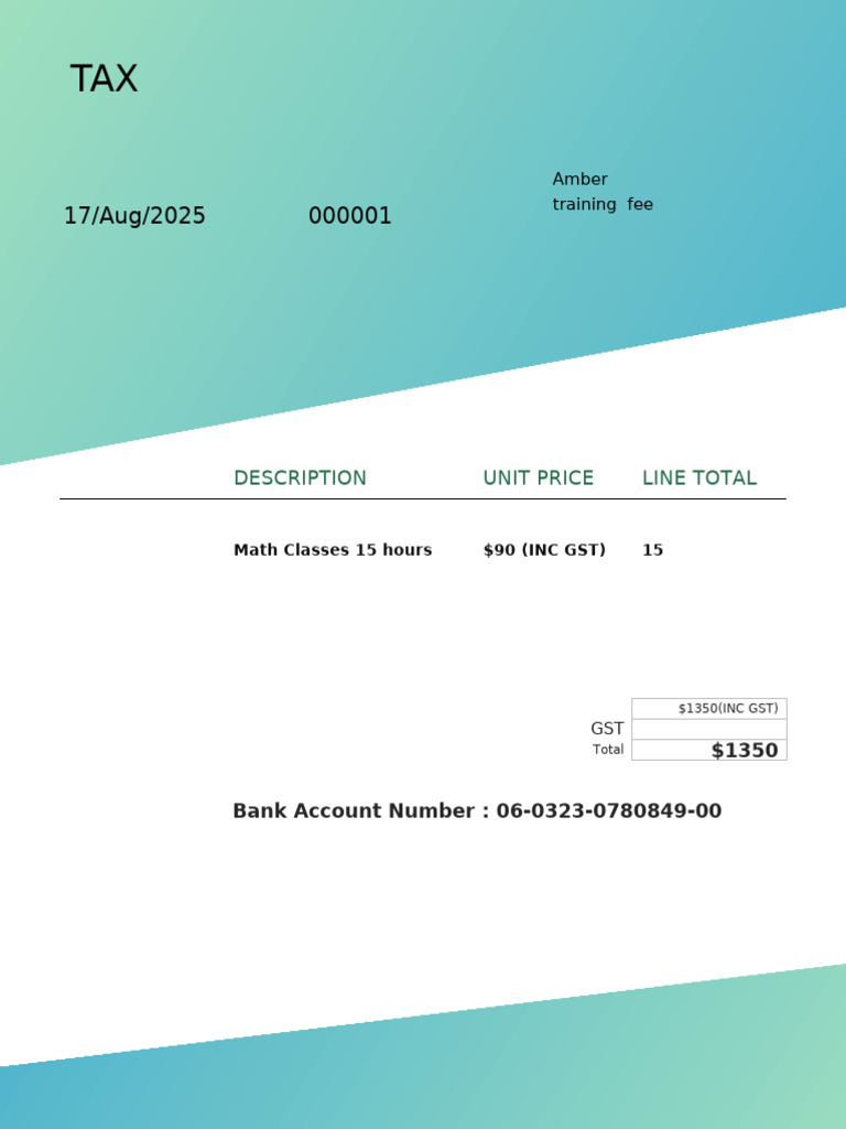 Amber Math Classes Invoice 2025 | PDF