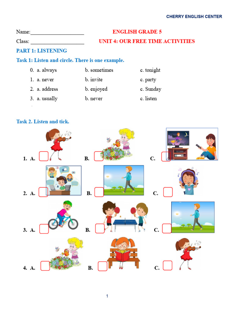 Free Time Activities for Grade 5 | PDF