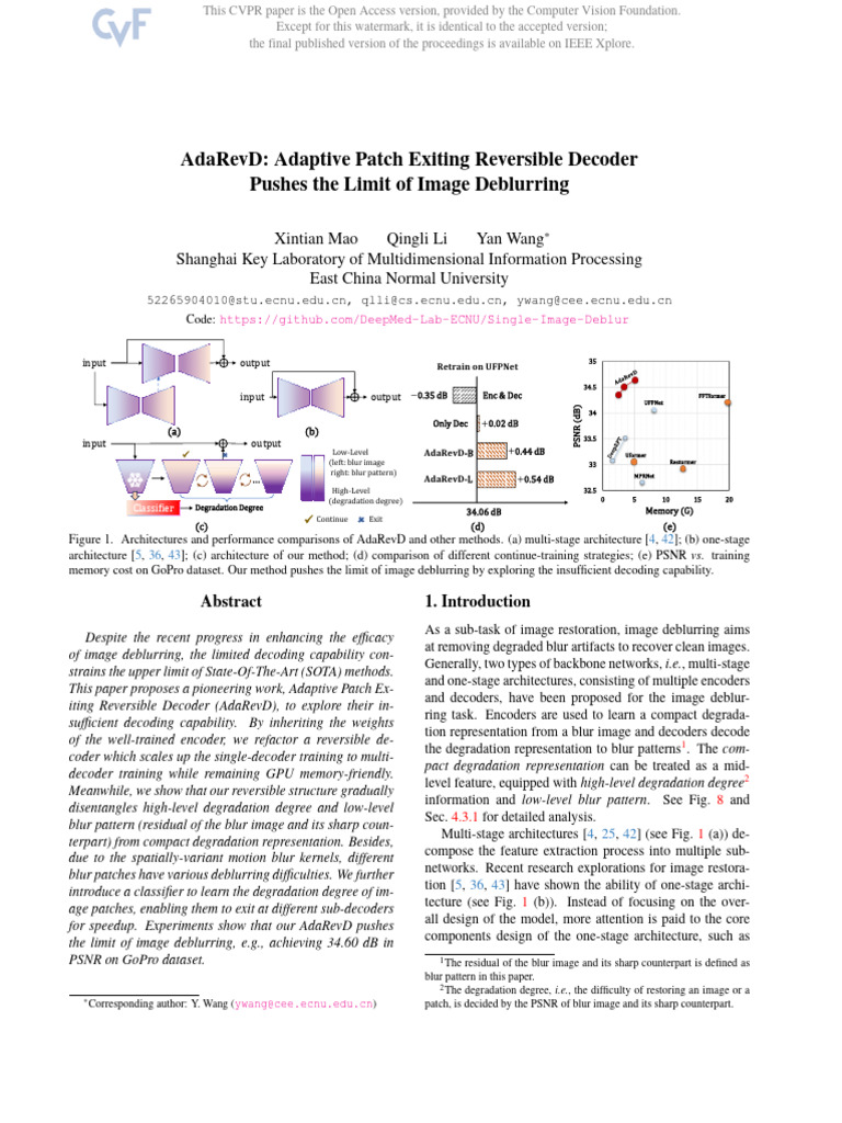 AdaRevD: Enhanced Image Deblurring | PDF | Deep Learning | Data Compression