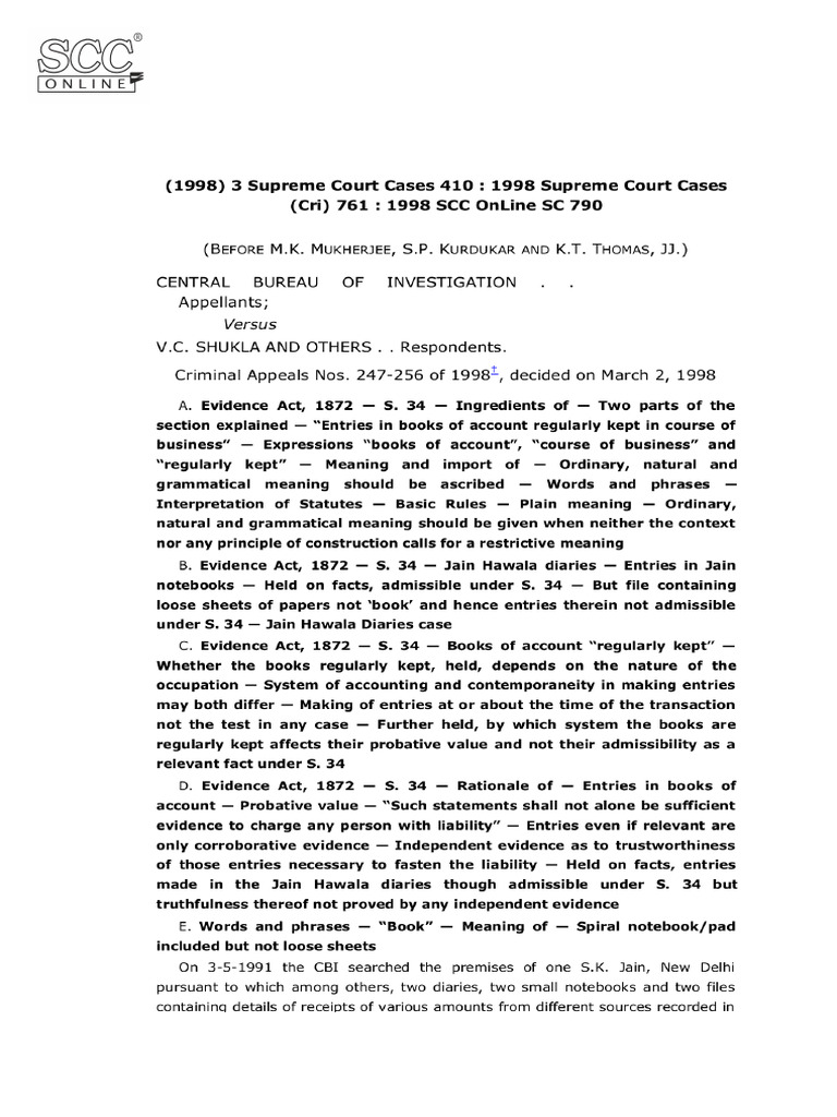 J 1998 3 SCC 410 1998 SCC Cri 761 1998 | PDF | Supreme Court Of The ...