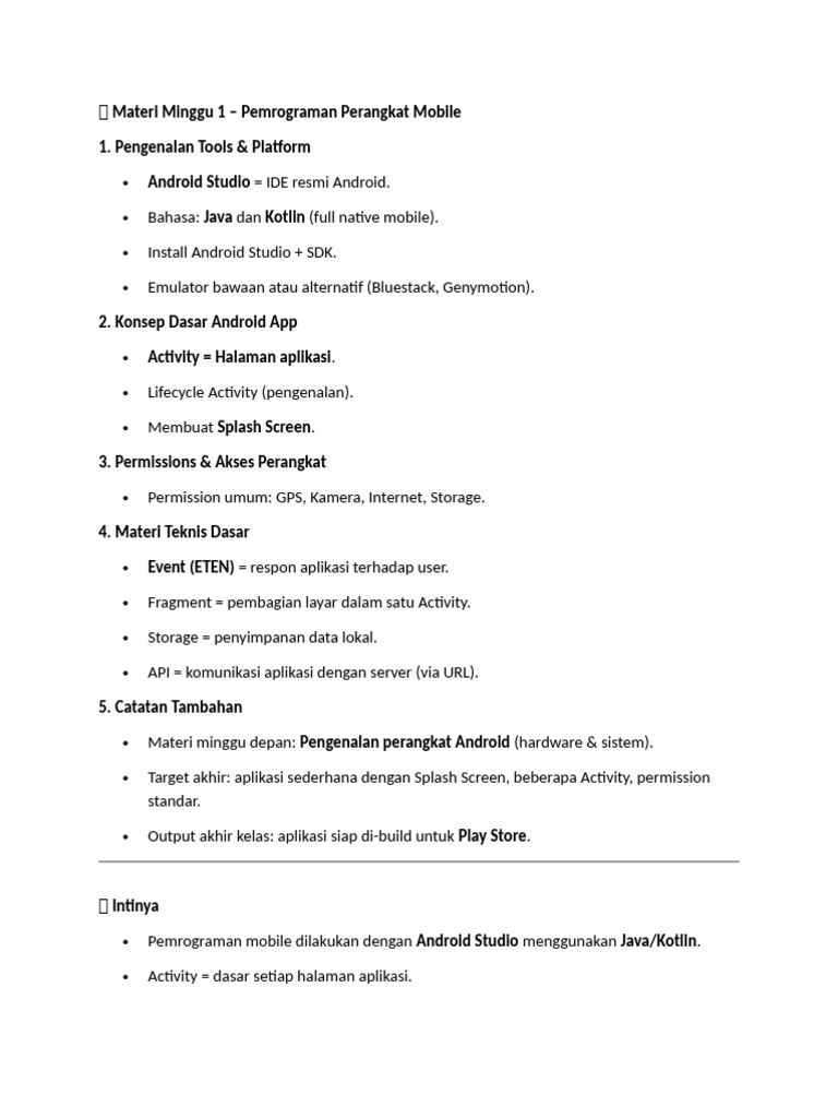 Dasar Pemrograman Android Minggu 1 | PDF