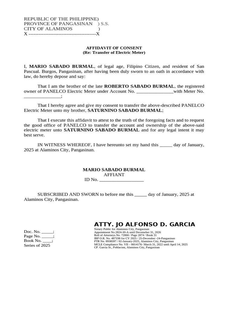 Electric Meter Transfer Consent Affidavit | PDF