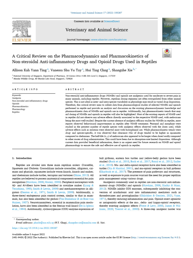 NSAIDs and Opioids in Reptile Pain Management | PDF | Nonsteroidal Anti ...