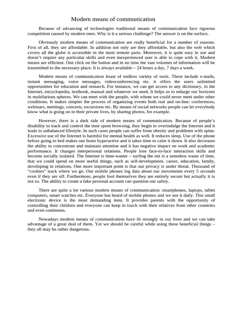 Benefits and Risks of Modern Communication | PDF | Internet | Communication
