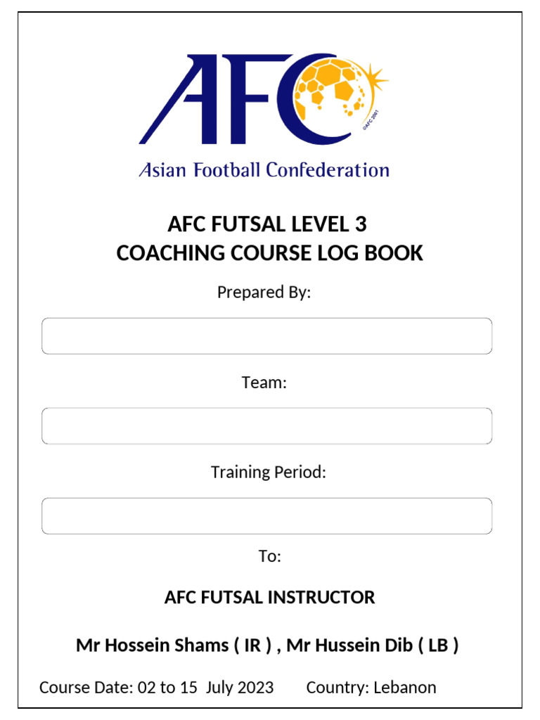 AFC Futsal Level 3 Coaching Log Book | PDF