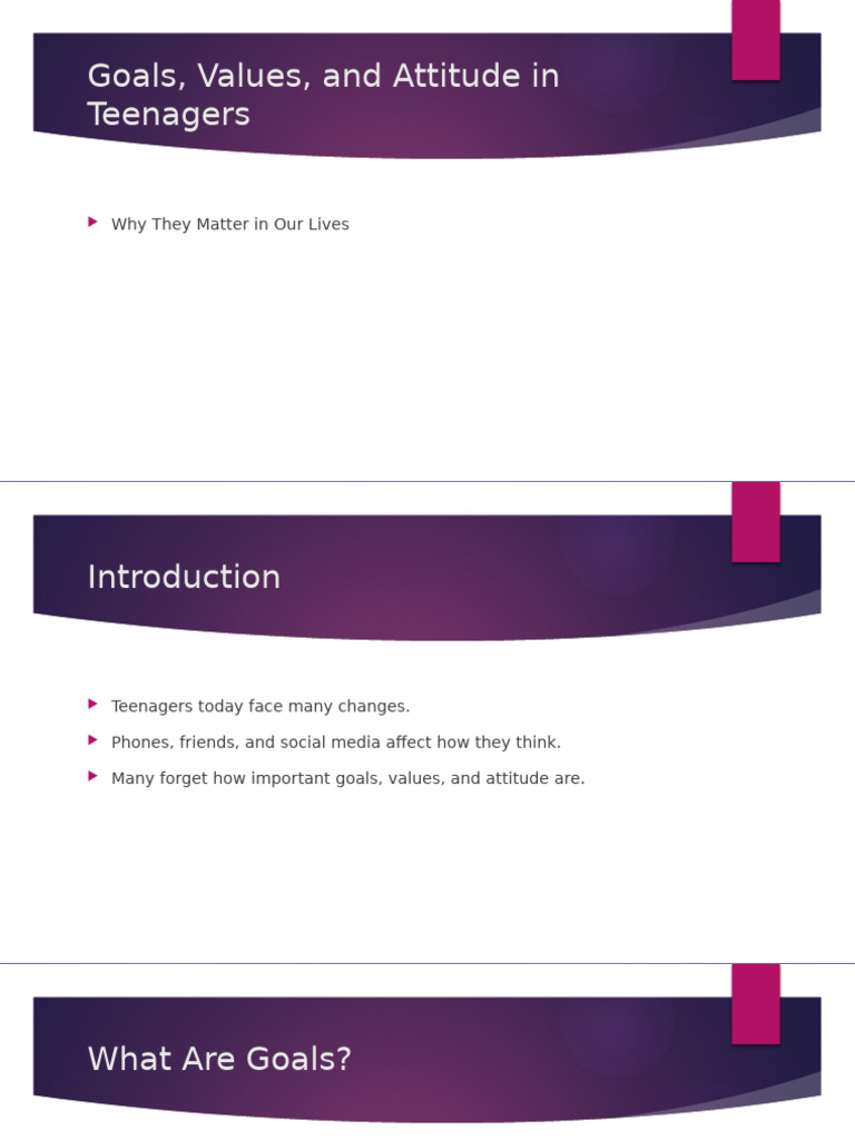 Goals, Values and Attitude in Teenagers (Updated With Objective) | PDF ...