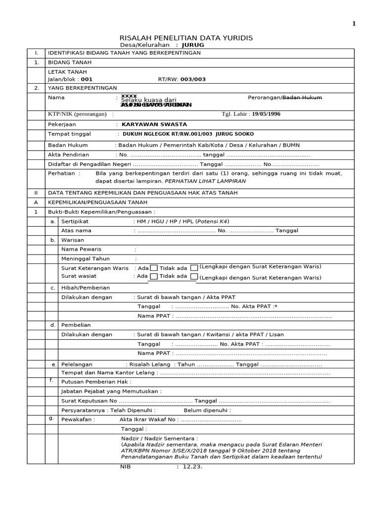 Penelitian Data Yuridis Tanah Jurug | PDF