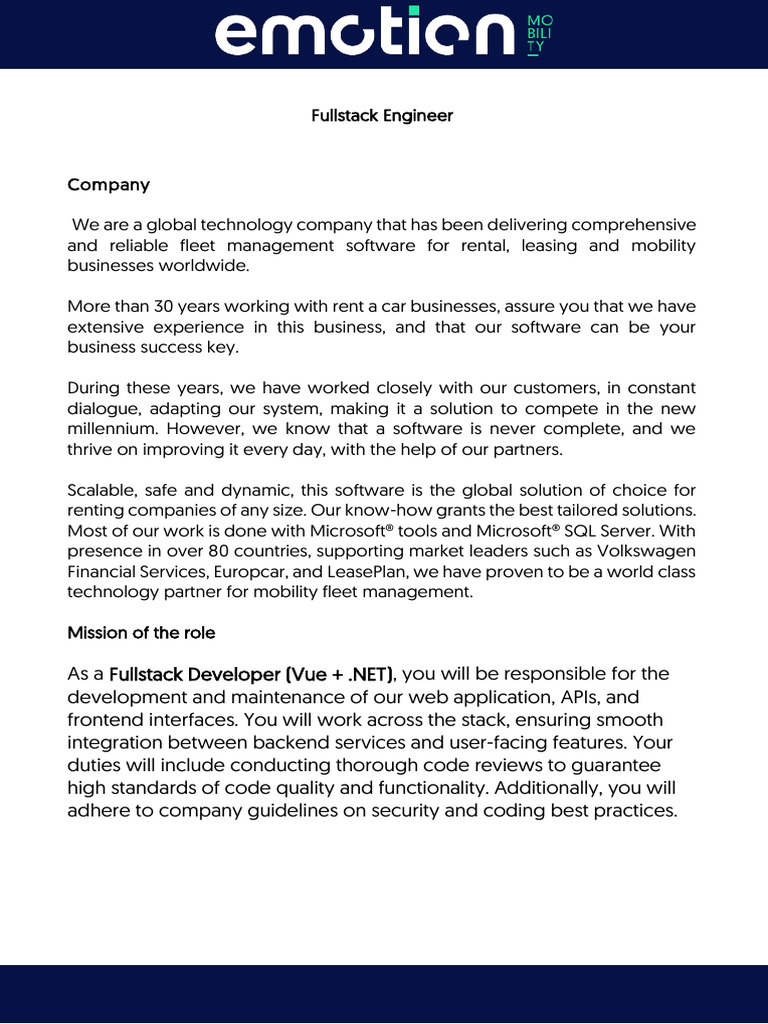 Fullstack Developer Job in Fleet Management | PDF | Software | Systems ...