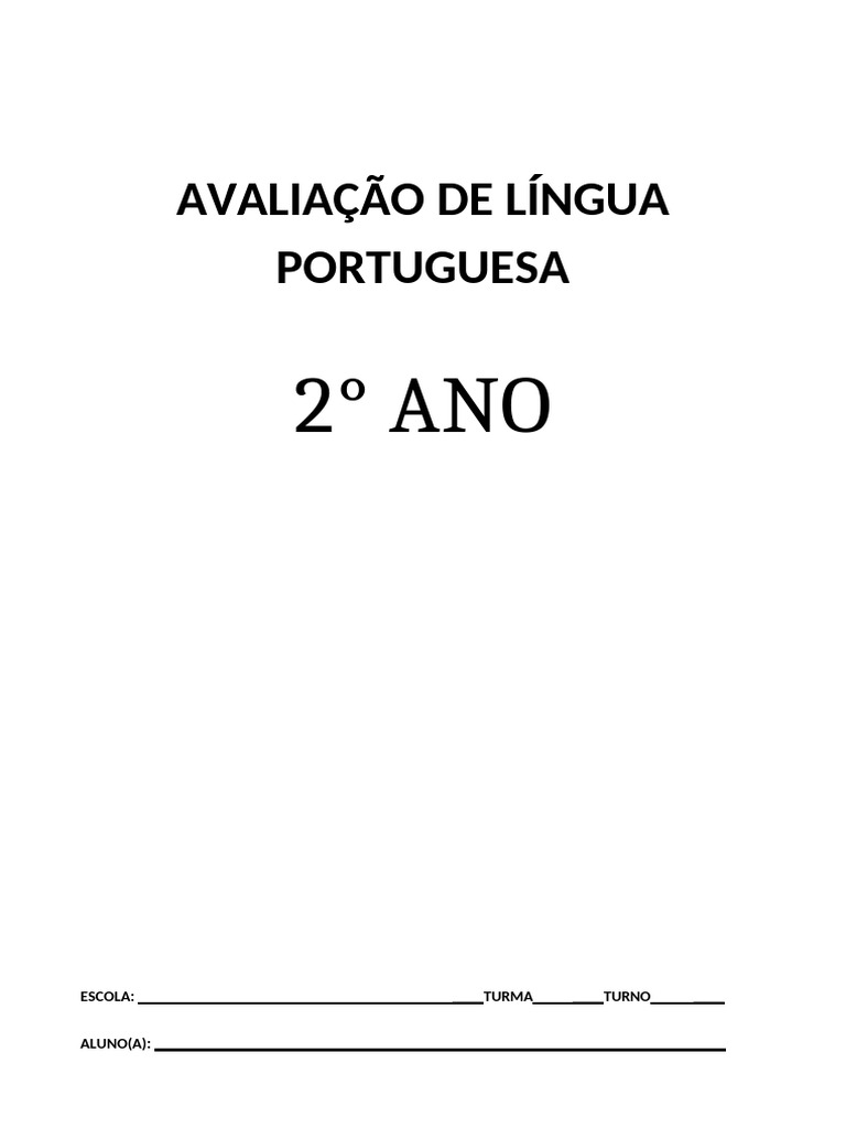 Avaliação de Língua Portuguesa 2º Ano | PDF